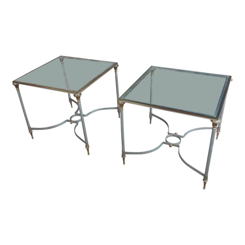Vintage Brass French Side tables w/Square Glass top- a Pair
