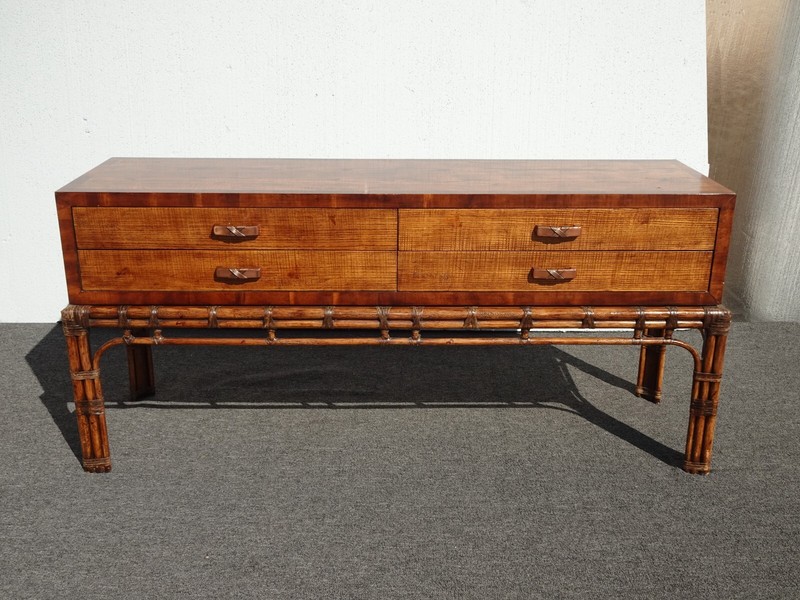 Vintage Henredon Circa East Console Table w Rattan Base ~ Credenza Sideboard gallery