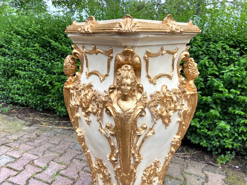 Pedestal Italian Baroque Cream Gold Display Column Vintage Decor Single Piece gallery