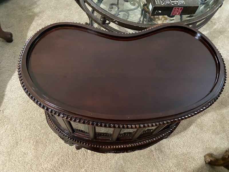 Kidney Shaped Tea/liquor Cabinet Table w/beveled glass& TRAY~LOCAL PICK UP ONLY gallery