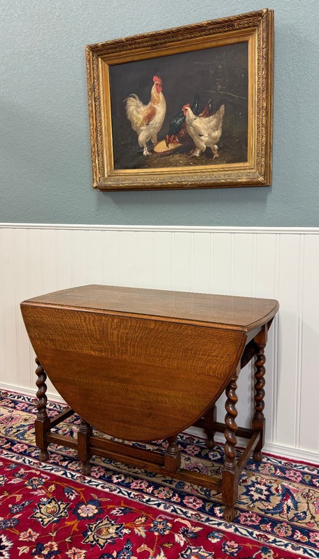 Antique English Large Table Drop Leaf Gateleg Barley Twist Oak Oval c. 1920-30s gallery