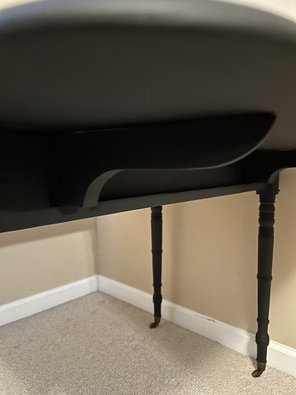 1890s Antique George 111 Sheraton (Matte Black) Drop Leaf Table on Brass Casters gallery