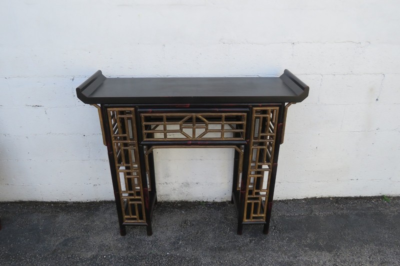 Hollywood Regency Asian Distressed Painted Small Narrow Console Entry Table 6150 gallery