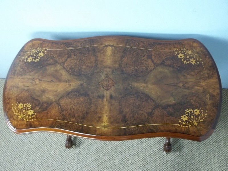 antique marquetry inlaid burr walnut sofa games centre card console lamp table gallery
