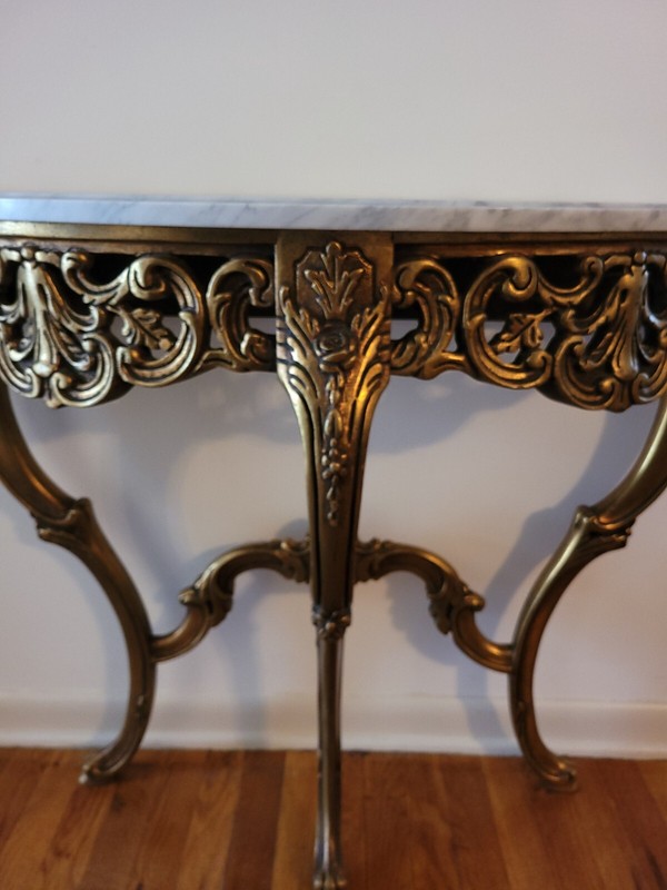 Antique Italian Console Table with Carrara Marble Top & Ornate Mirror, Wood gallery