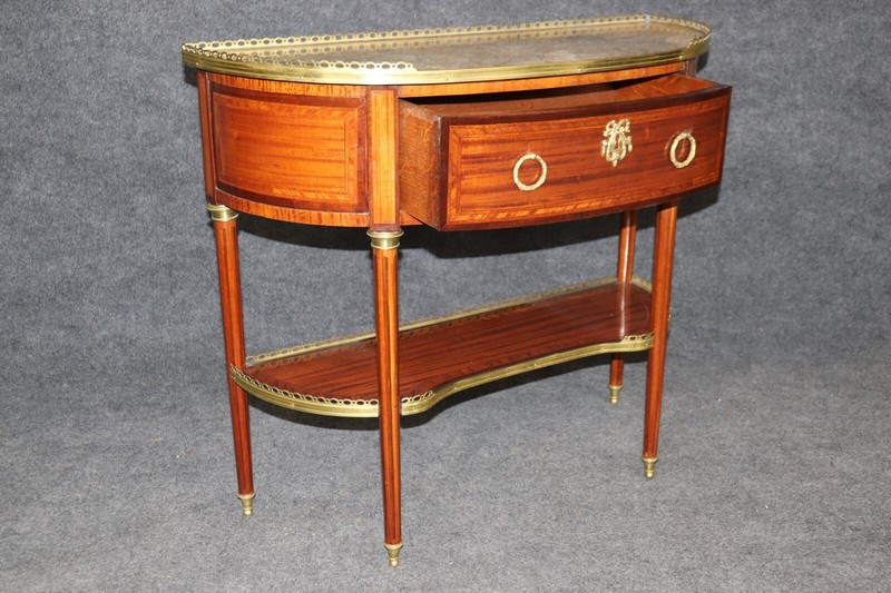 Superb Mahogany Bronze Demilune French Louis XVI Marble Top Console Table gallery