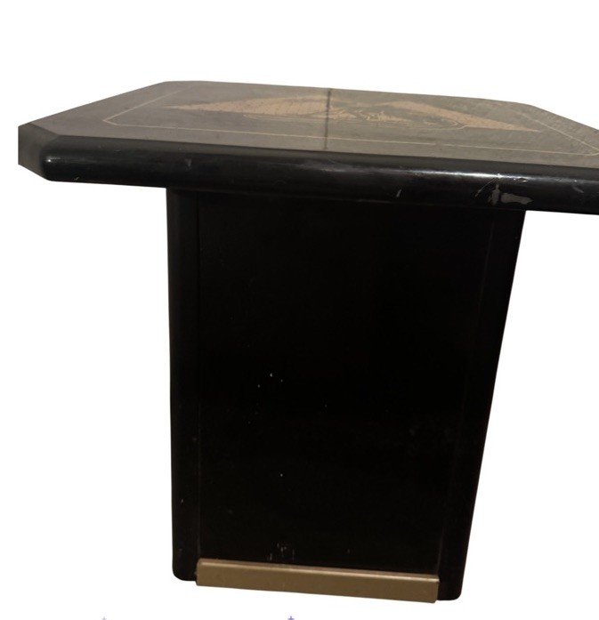 Antique 80s MCM Panther And Pyramid Black/Gold Side Table gallery