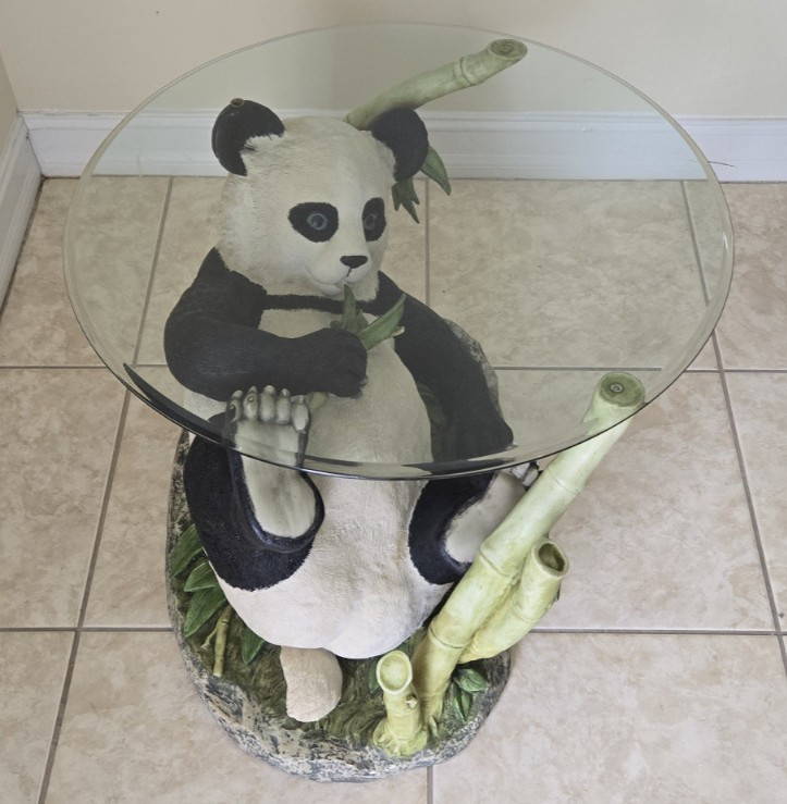 Vintage Retro Panda Coffee Table Heavy Resin Base Glass Top 70s Kitsch Decor gallery