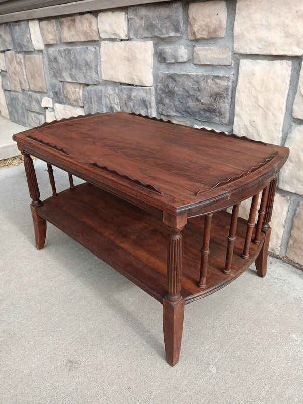 Mid-Century Solid Walnut Queen City 2 Tier End Table With Top Scalloped Trim.