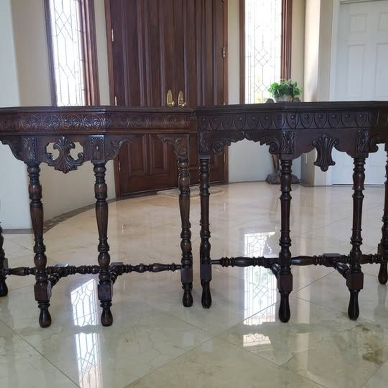 Pair of Walnut Hall Tables / Console Tables with Single Drawer gallery