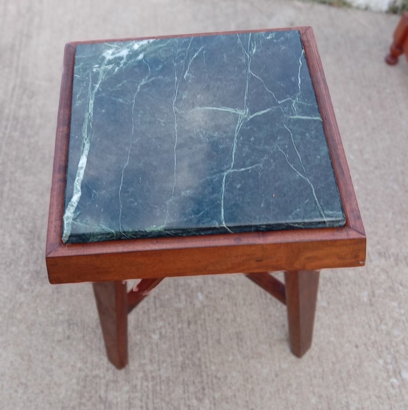 Mid Century Walnut Green Marble Top Plant Stand / Side Table (PS-189) gallery