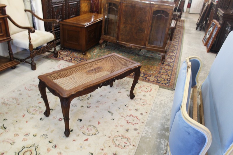 French Antique Oak Louis XV Coffee Table | Carved Frame & Glass Top Inset gallery
