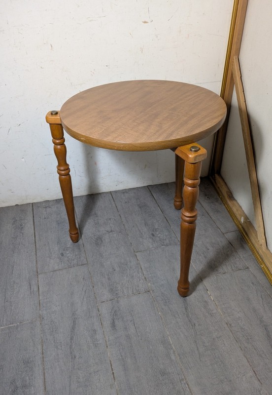 Vintage Mid Century Modern Rustic Country Round Pedestal Table Plant Stand Wood gallery