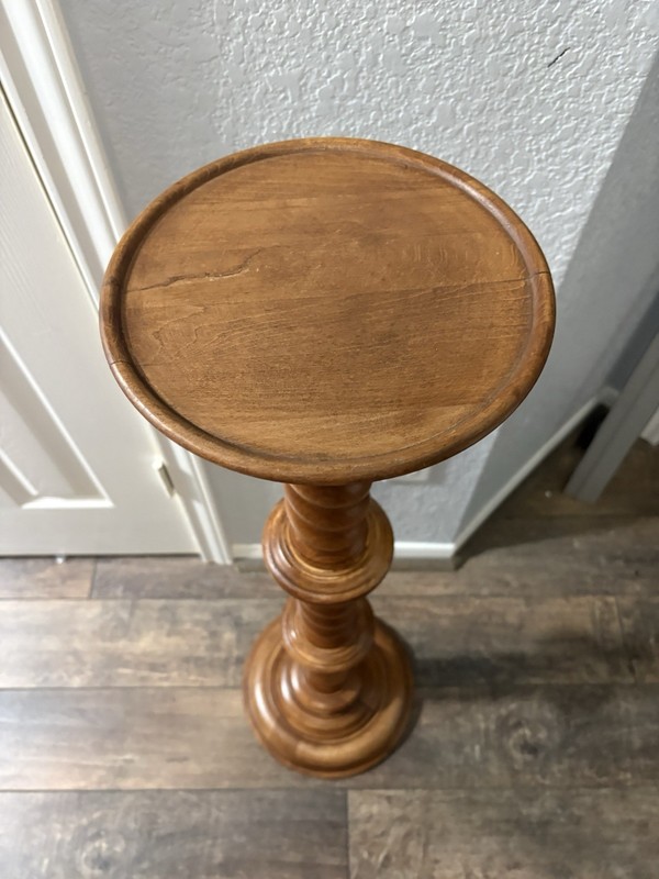 Vintage Large Hand Carved Wood Barley Twist Side Display Pedestal Plant Stand gallery