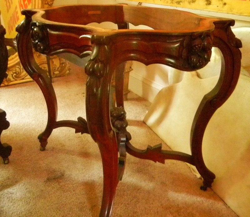 Antique Turtle Top Table Rococo Revival White Marble1800's gallery