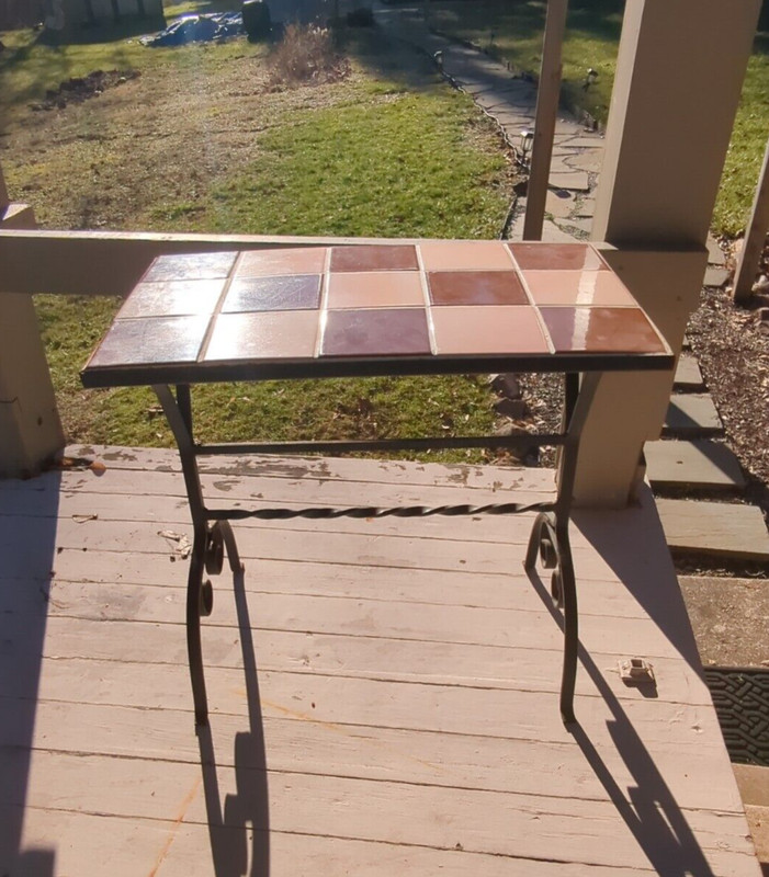 Vintage Arts & Crafts California Tile Top w/ Wrought Iron Base Table gallery