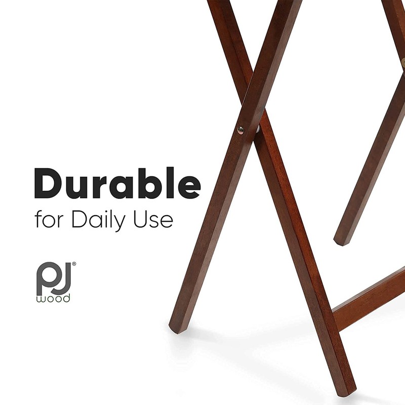 PJ Wood Folding TV Tray Tables with Compact Storage Rack, Honey Oak, 5 Piece Set gallery