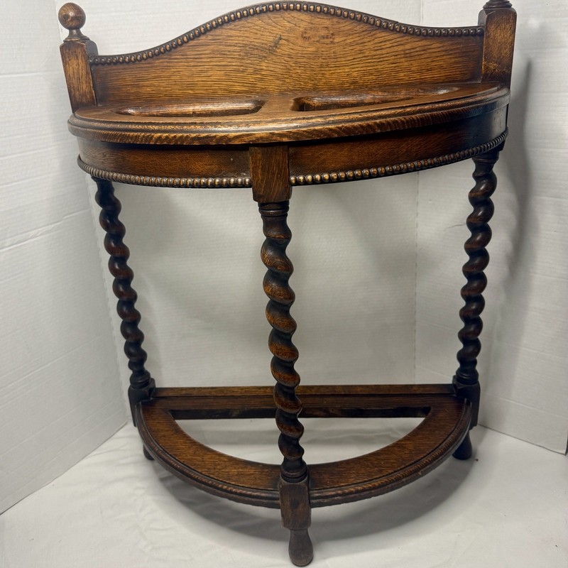 Antique Oak Umbrella Cane Stand Victorian Entry Hall Tree Barley Twist Legs gallery