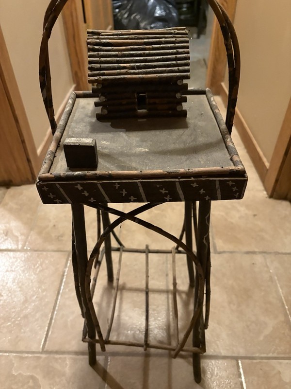 Adirondack Side Table With Cabin Folk Art Vintage Antique gallery