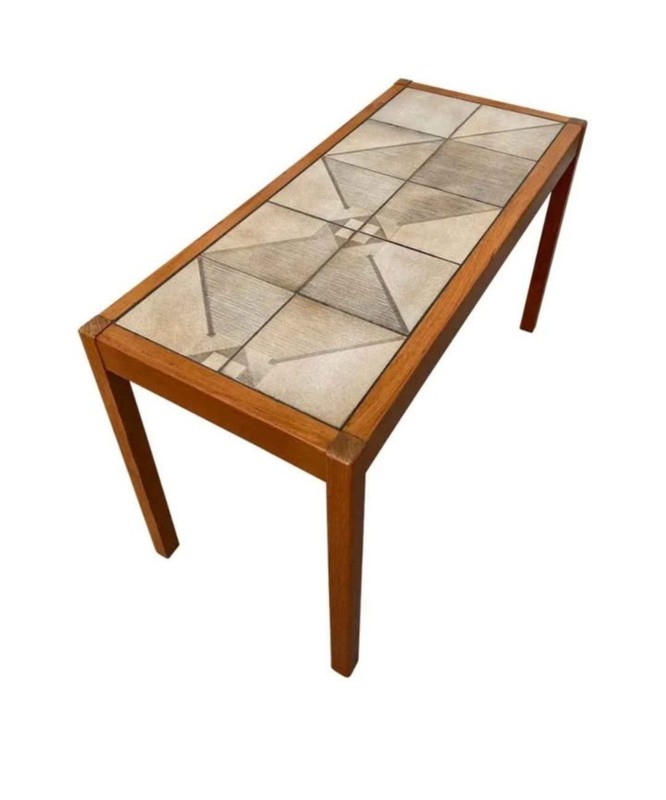 Vintage Mid Century Modern Teak Console Table With Tile Inlay by Gangso Mobler