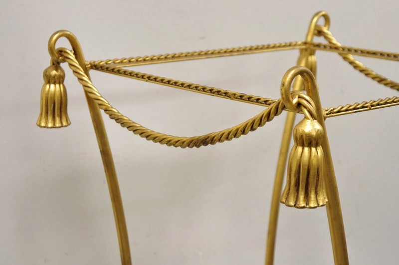 Italian Hollywood Regency Iron Rope Tassel Gold 3 Tier Etagere Stand Side Table gallery