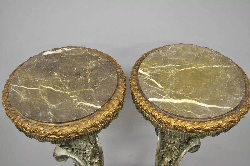 Italian Baroque Style Marble Top Figural Bearded Man Pedestal Stands - a Pair gallery