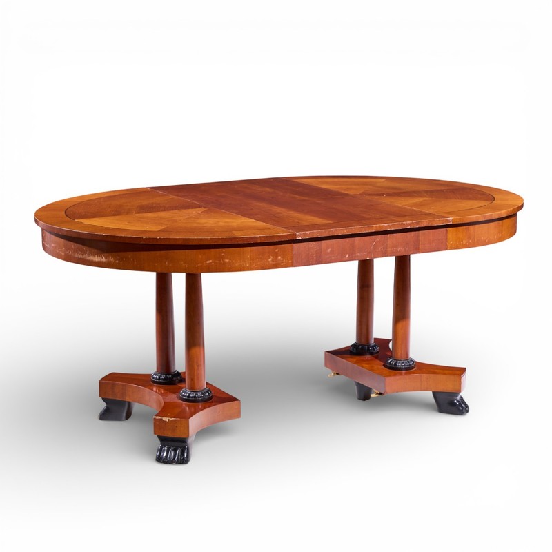 Baker Furniture Neoclassical Cherry Wood Expanding Dining Table with 2 Leaves gallery