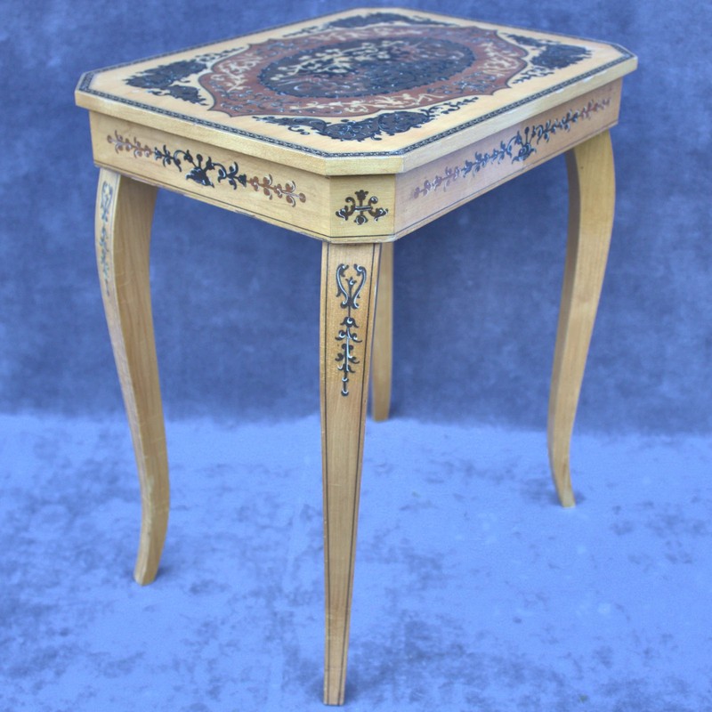 Antique italian Music Table Floral Marquetry Curved Legs Side Table gallery