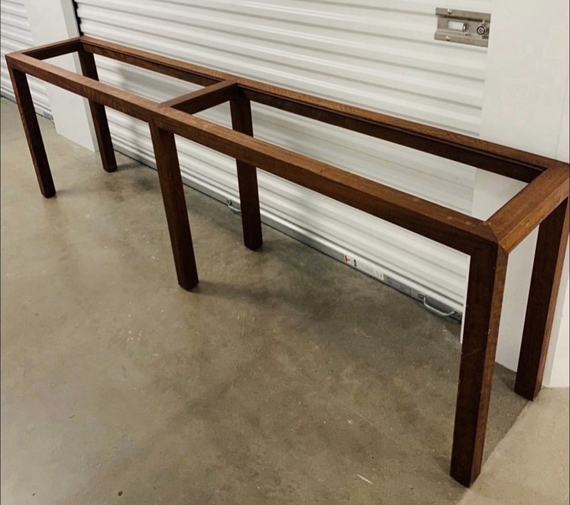 Vintage 96" Long Solid Wood Glass Parsons Console Sofa Table Mid Century Modern