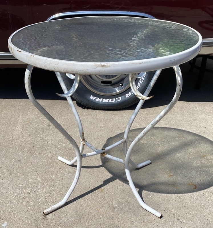 Vintage Aluminum Table Foldable Tempered Glass Top see Pics for Details Retro