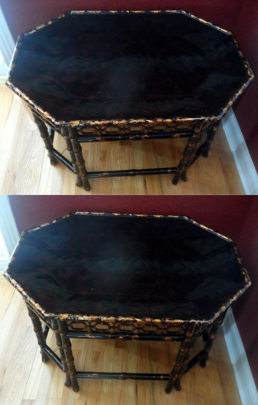 Vintage Maitland-Smith Campaign Style Faux Tortoise Shell Bamboo Tray Table gallery