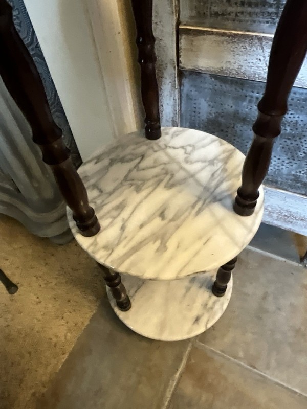 Italian Three Tiered White Carrara Marble and Mahogany Etagere/Plant Stand gallery