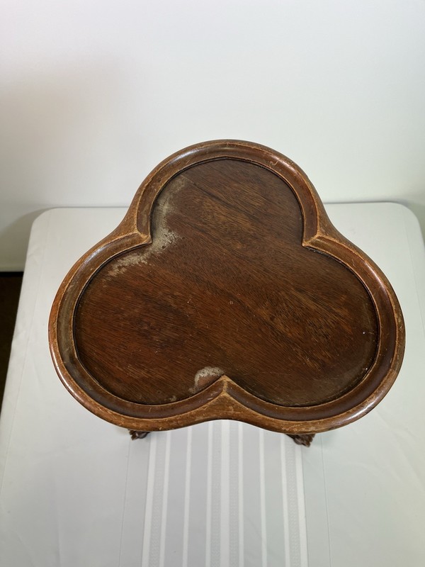VTG Trefoil Pedestal Side Table Clover Colonial Revival Plant Stand Wood Boho gallery