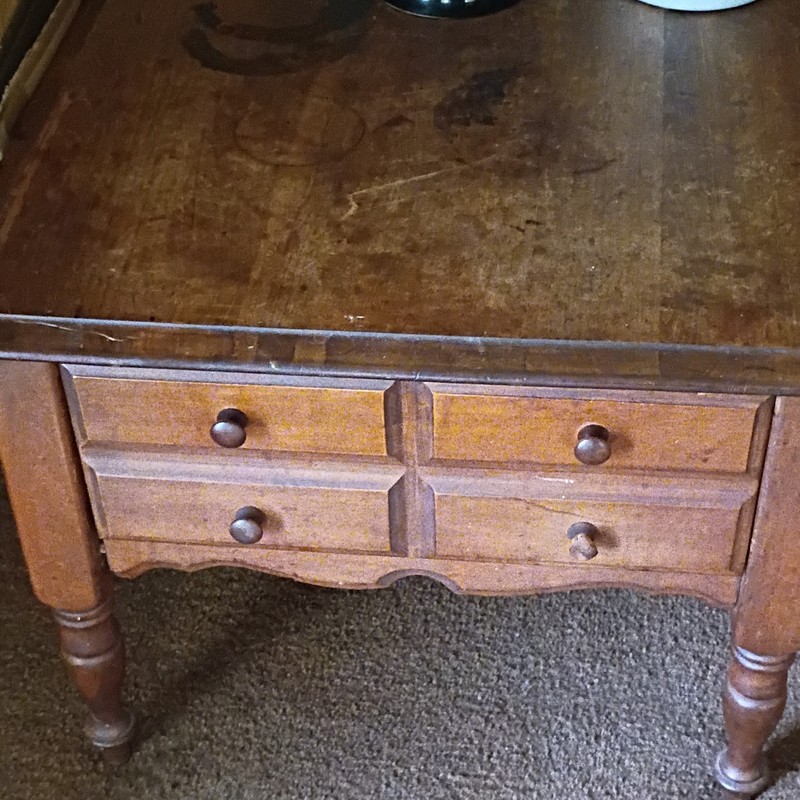 Antique Rectangular Wooden Side Table Brown Indoor 2 Drawers 26x26x20.5″