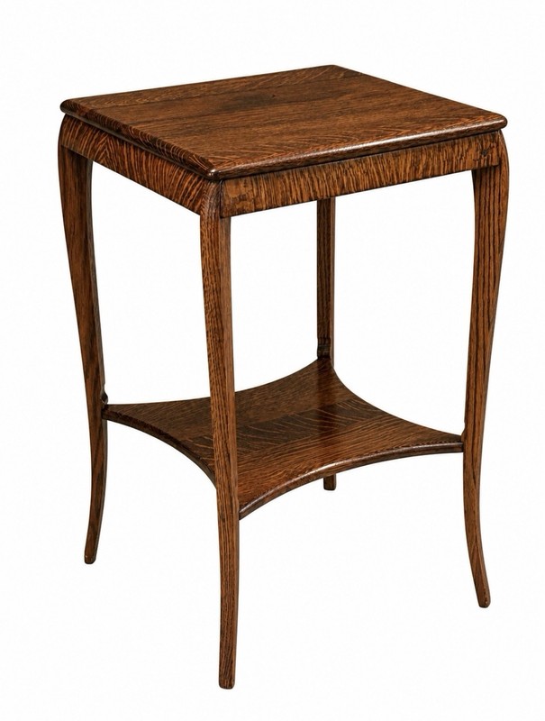 Antique Victorian Style Tiger Oak Square 2 Tier Side Table gallery