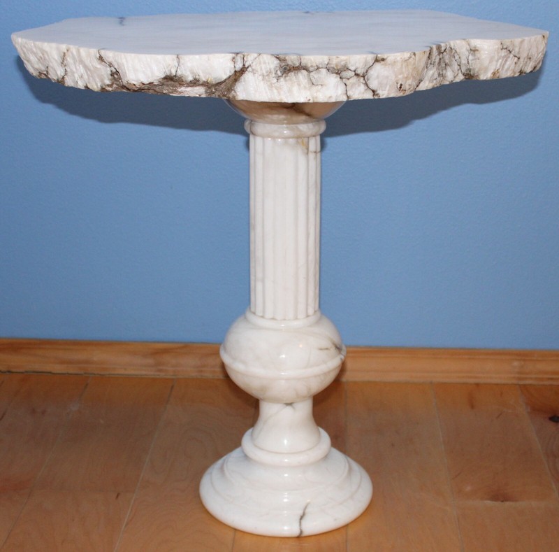 Italian Marble Table Carved Column THICK Slab Top 1980s or earlier gallery