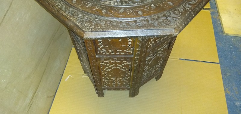 Beautiful Antique Carved Anglo Indian Octagonal Folding Table # (D-4) 21"L 22"H gallery