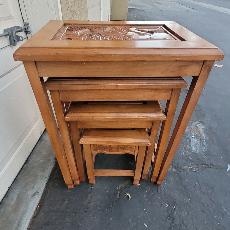 Vintage Carved Art Nesting Tables Set of 4 LOCAL PICKUP ONLY gallery