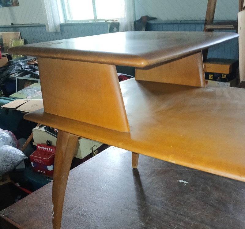 TWO HEYWOOD WAKEFIELD MID CENTURY MODERN STEP END TABLES-CHAMPAGNE BIRCH MAPLE gallery