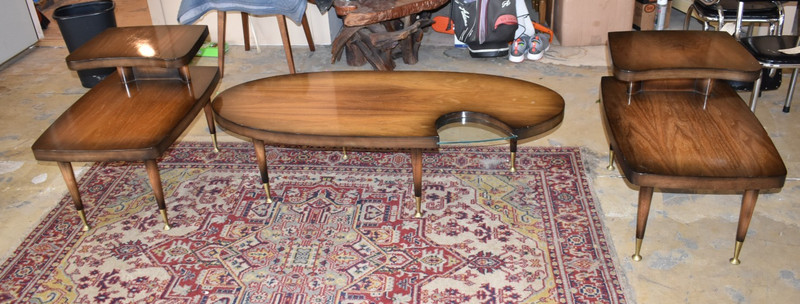Mid-Century Modern Gordon’s Coffee Table Set w/ Tiered Ends 1950s MCM