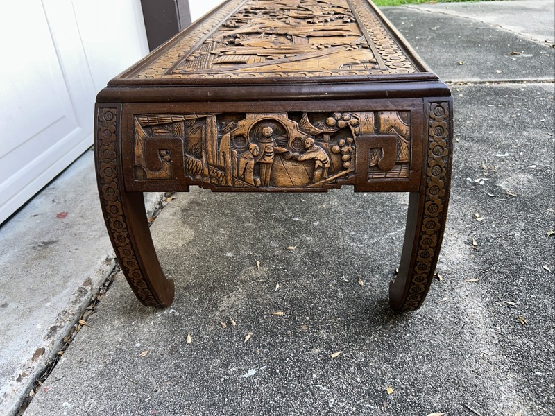 Antique Oriental Carved Wood Coffee Table gallery