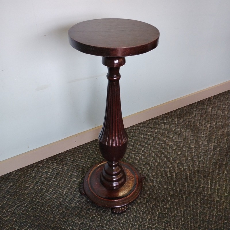 Handmade Dark Wood Plant Stand Fluted Pedestal Column Torchere Table 35"T Footed gallery
