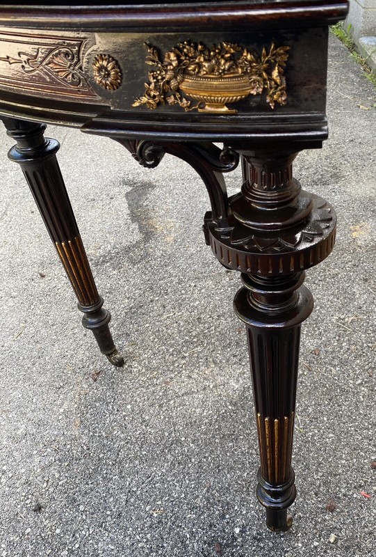 ROSEWOOD INCISED AND BRONZE ORMOLU CARD TABLE, ATTR. HERTER gallery