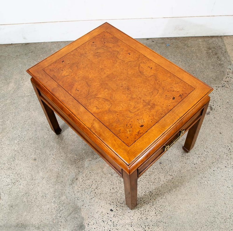 Mid Century Modern Nightstand Side Table Drawer Burl Brass Single Mcm Wood gallery