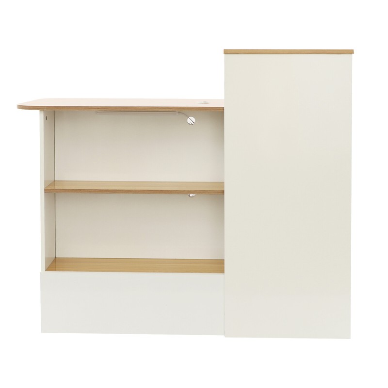 Modern Minimalist Reception Desk with Open Shelves and Locking Drawer 47.2in gallery