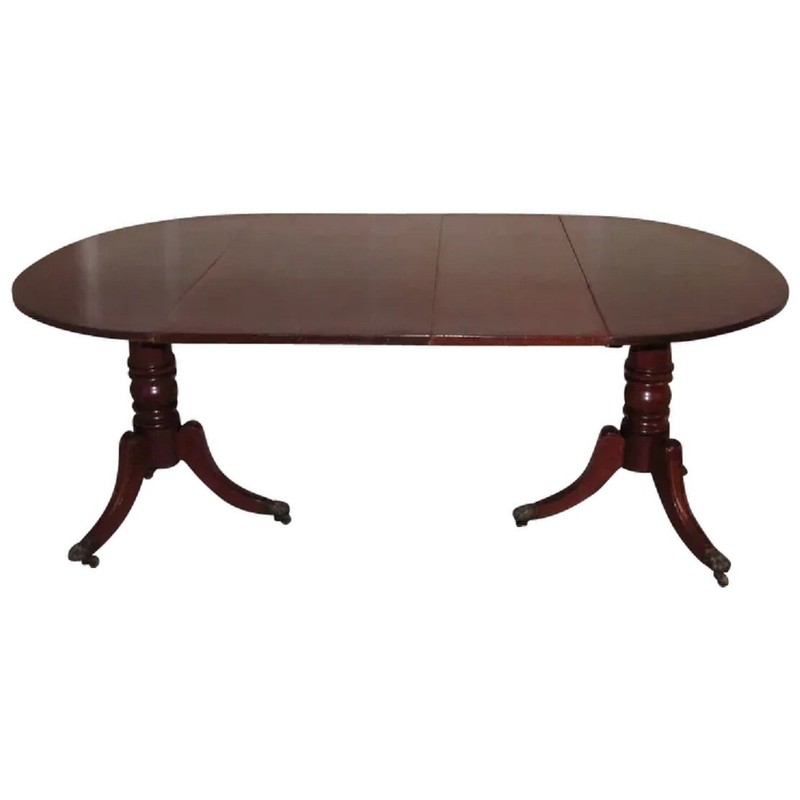 Antique English Regency Mahogany Double Pedestal Dining Table Circa 1820