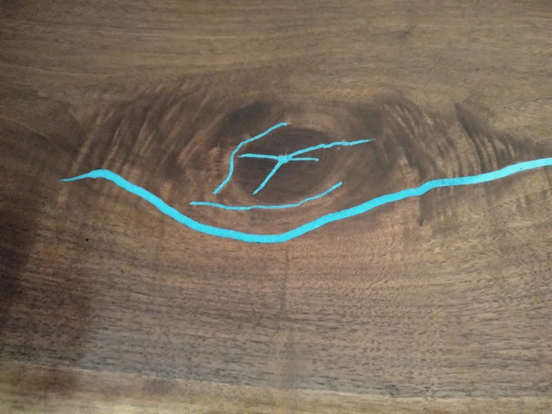 Live Edge Walnut Slab Table with Turquoise Inlay (Free Shipping) gallery