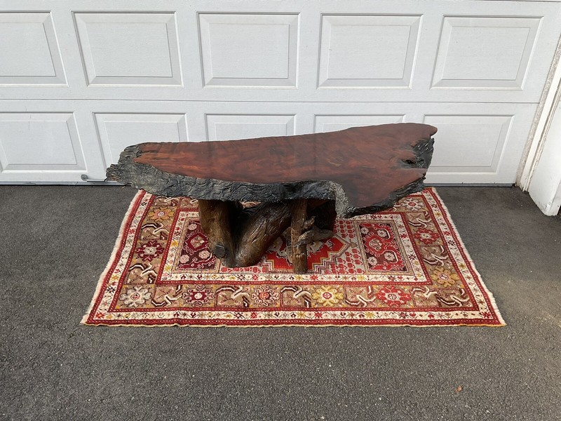 Rustic Handcrafted Free Form Live Edge Slab Redwood Large Coffee Table gallery