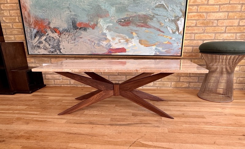 Walnut Wood Marble Jacks Jax Pearsall Craft Coffee Table Vtg Danish Design Mcm gallery