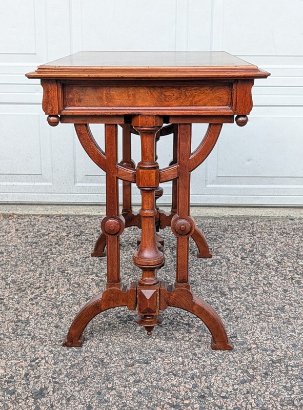 Antique Victorian Hallway Side or Parlor Table with Drawer, Walnut & Burl Trim gallery